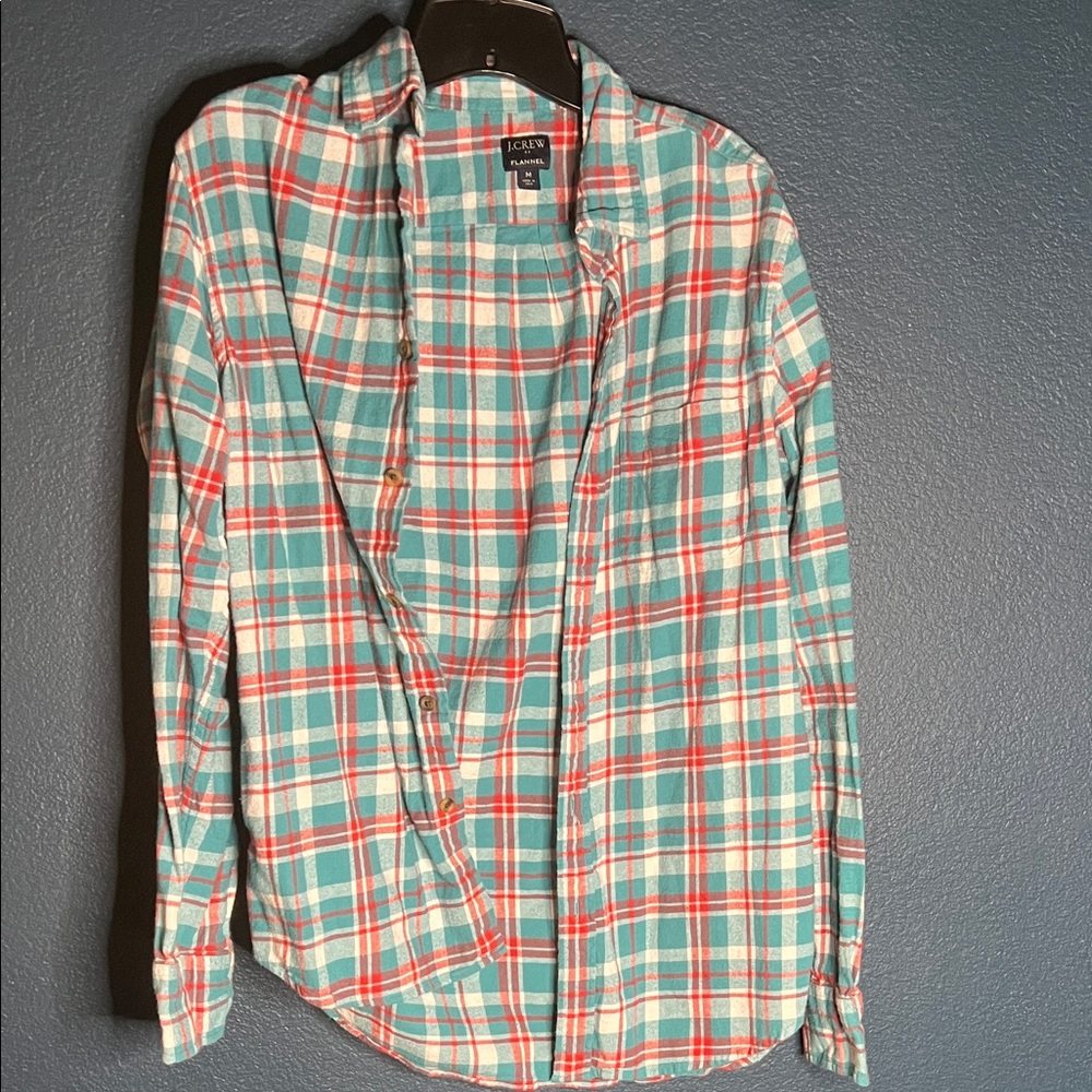 J crew Plaid Shirt - teal and Red